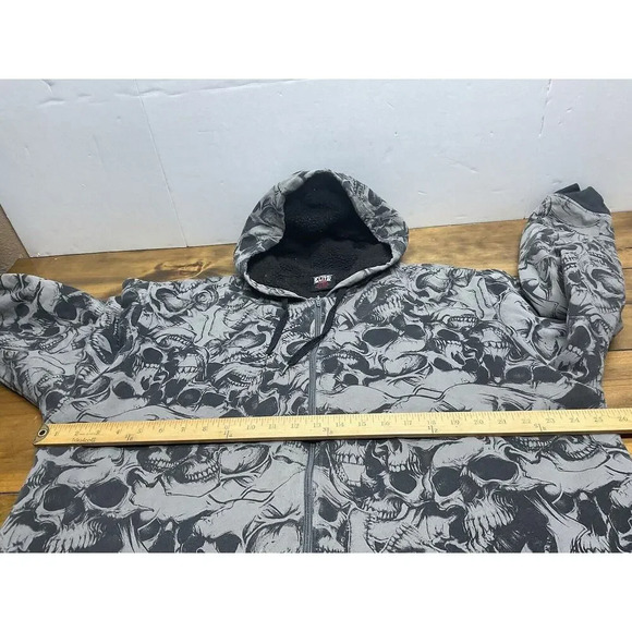 MMA Elite Full Zip Hoodie Men’s Size 2XL Skulls Aop Graphic Sherpa Y2K - Picture 9 of 12